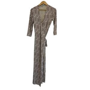 Boden Geometric Belted Wrap Maxi Dress Womens Size 8 Boho Artst Event Vacation